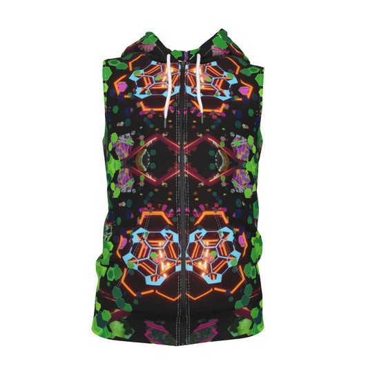 Psychedelic All-Over MicrodoseVR Print Kid's Sleeveless Zip-up Hoodie