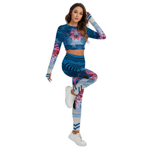 Psychedelic Orb Print Women's Sport Set With Backless Top And Leggings
