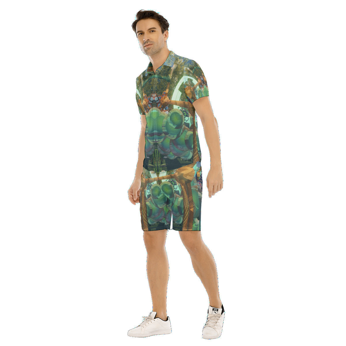 Psychedelic Orb Tree 3D Digital Art Print Men's Short Sleeve Shirt Set