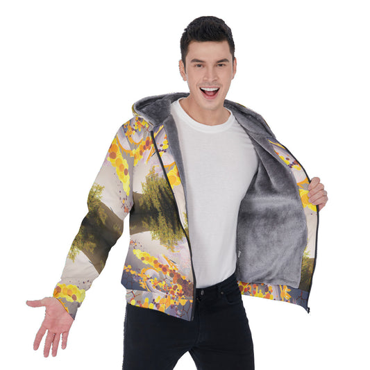 Psychedelic Forest Dragon All-Over Print Men's Sherpa Fleece Zip Up Hoodie