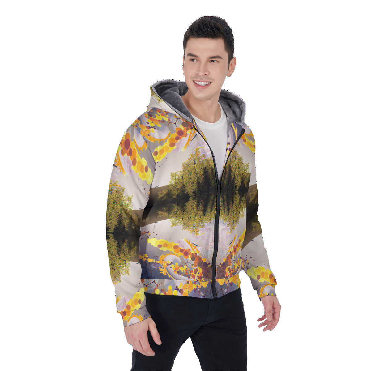 Psychedelic Forest Dragon All-Over Print Men's Sherpa Fleece Zip Up Hoodie
