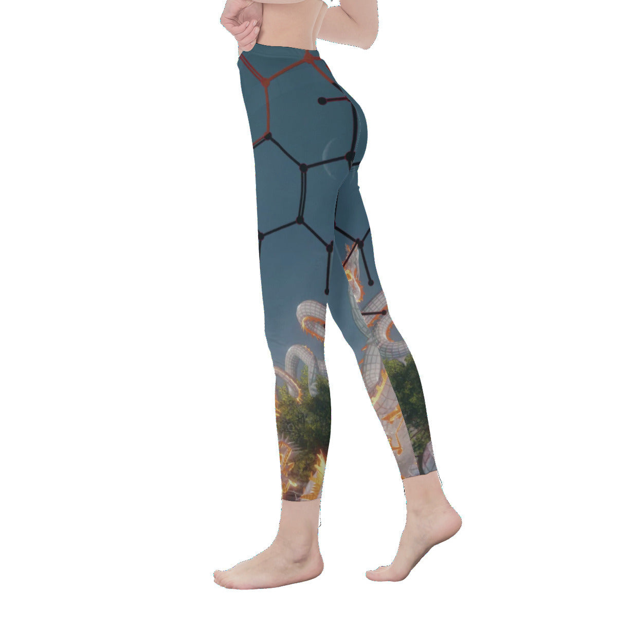 Psychedelic Dragon 3D Digital Art Print Casual Leggings