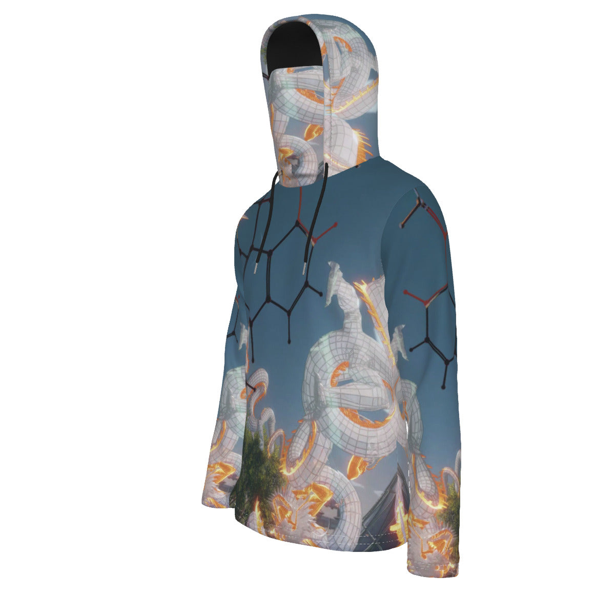 Psychedelic Dragon Print Men's Heavy Fleece Hoodie With Mask