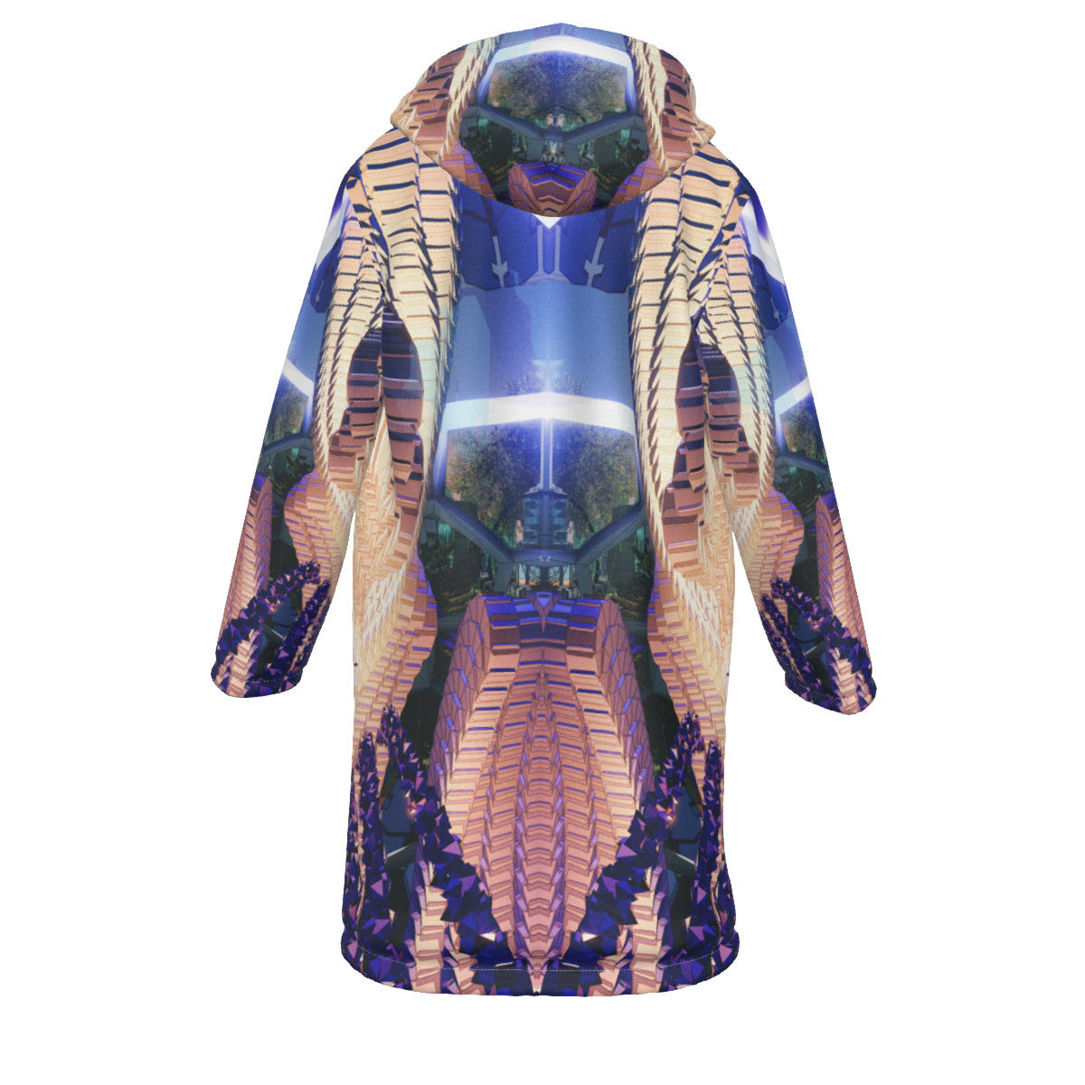 Psychedelic Print Men's Horn Button Long Fleece Cloak