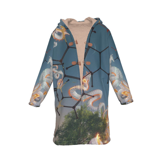 Psychedelic Dragon Print Men's Horn Button Long Fleece Cloak