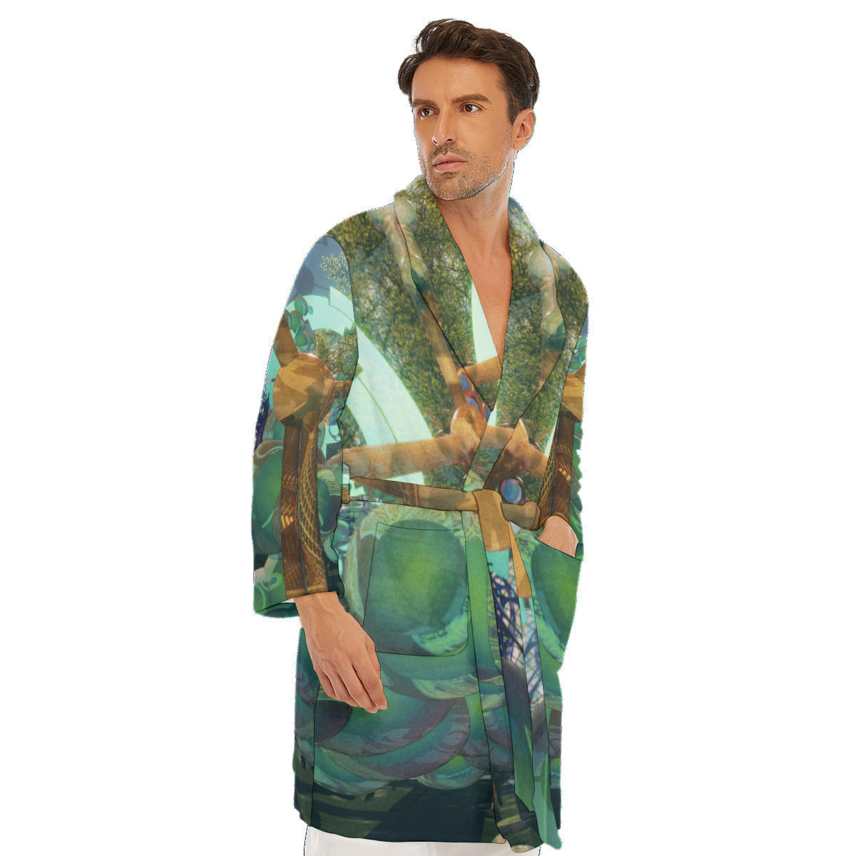 Psychedelic 3D Digital Art Print Men's Borg Fleece Robe