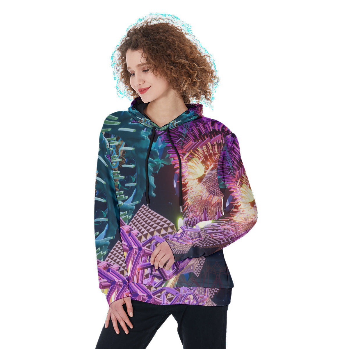 Psychedelic 3D Print Women's Heavy Fleece Hoodie