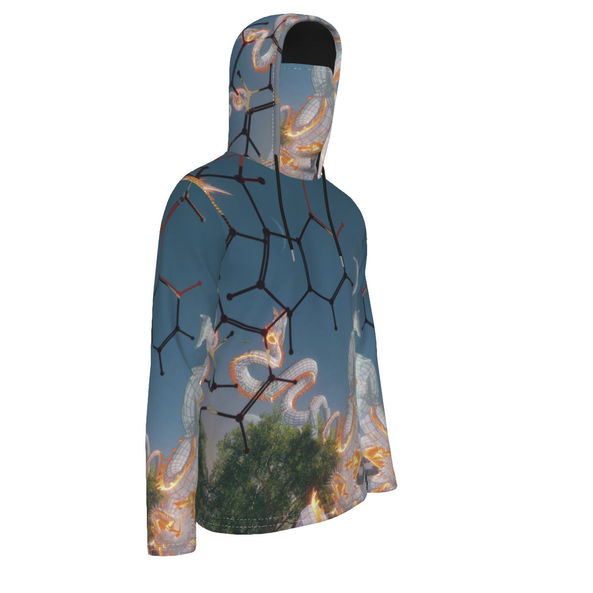 Psychedelic Dragon Print Men's Heavy Fleece Hoodie With Mask