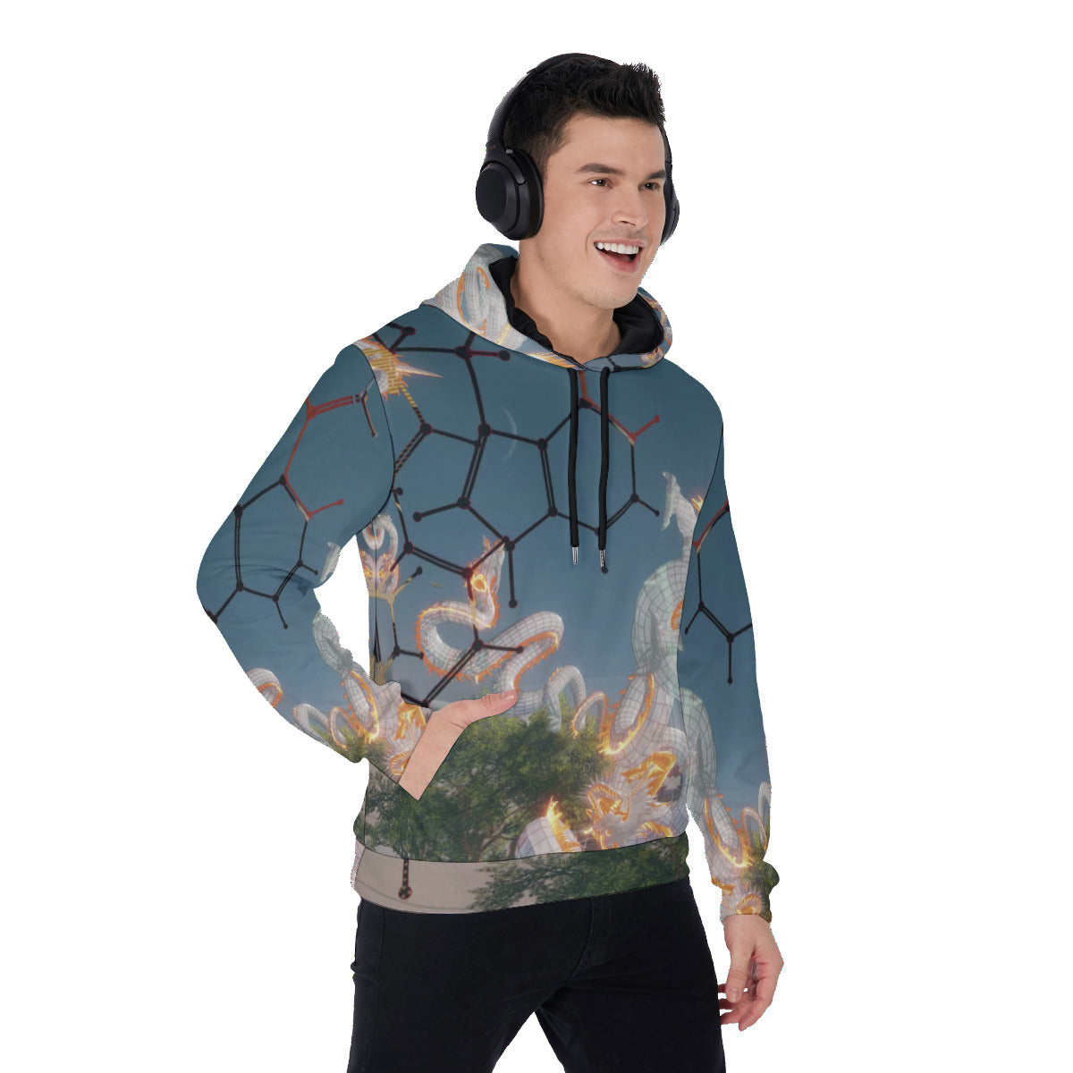 Psychedelic Dragon 3D Digital Art Print Men's Thicken Pullover Hoodie