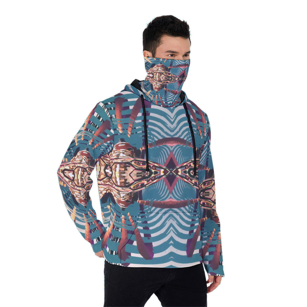 Psychedelic Orbopus Digital Art Print Men's Heavy Fleece Hoodie With Mask