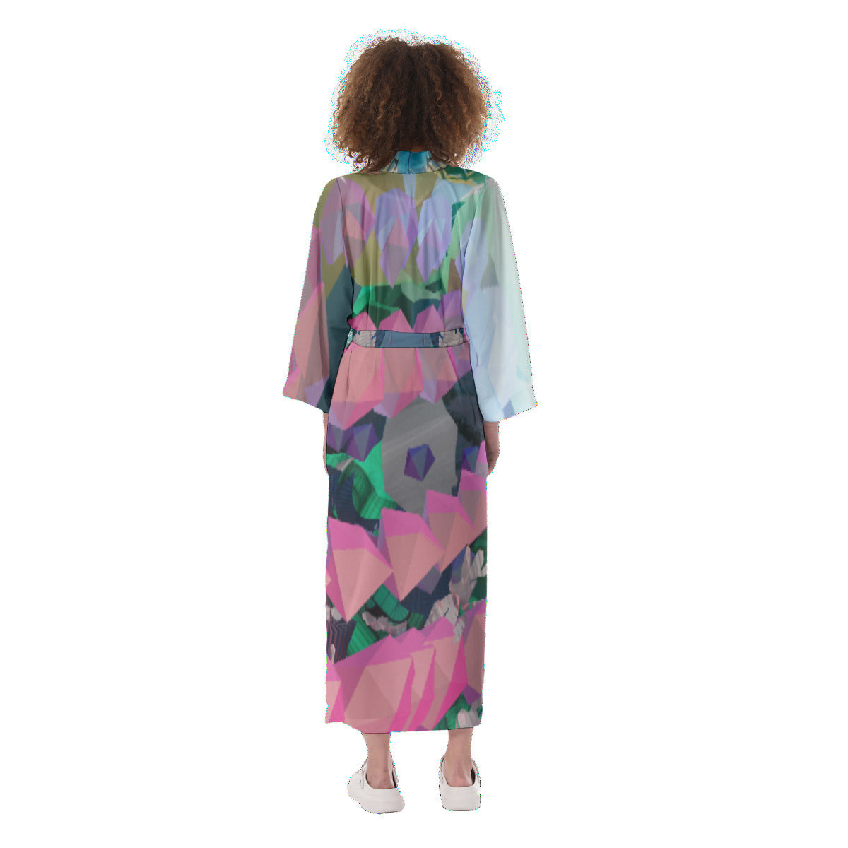 Psychedelic 3D Digital Art Print Women's Satin Kimono Long Robe