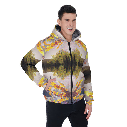 Psychedelic Forest Dragon All-Over Print Men's Sherpa Fleece Zip Up Hoodie