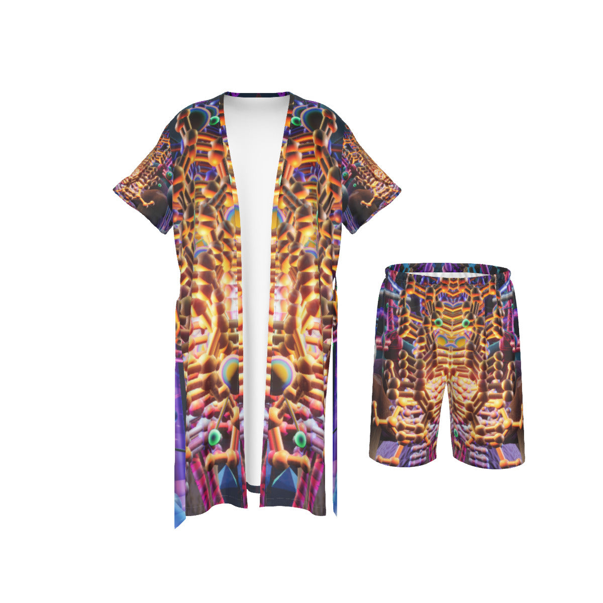 Psychedelic 3D Digital Art Print Men's Collarless Silk Pajamas Suit