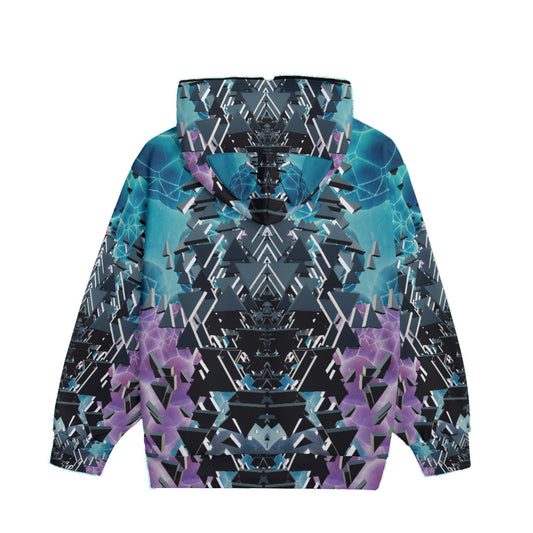 Psychedelic All-Over Print Unisex Hoodie With Full Zipper Closure and Cat Ears