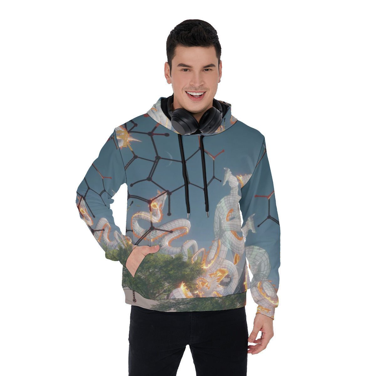 Psychedelic Dragon 3D Digital Art Print Men's Thicken Pullover Hoodie