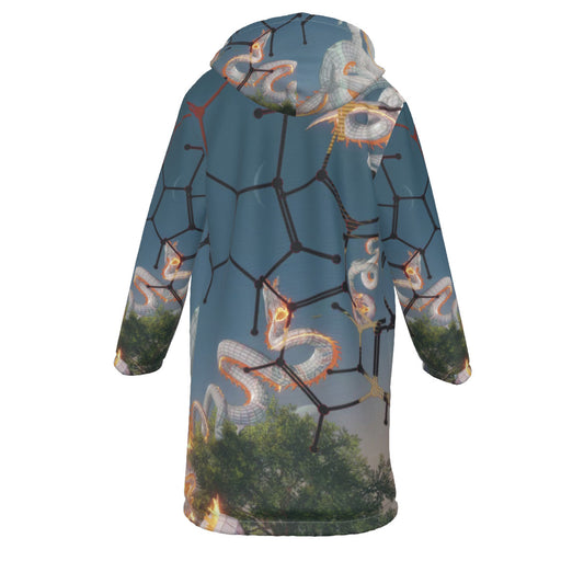 Psychedelic Dragon Print Men's Horn Button Long Fleece Cloak