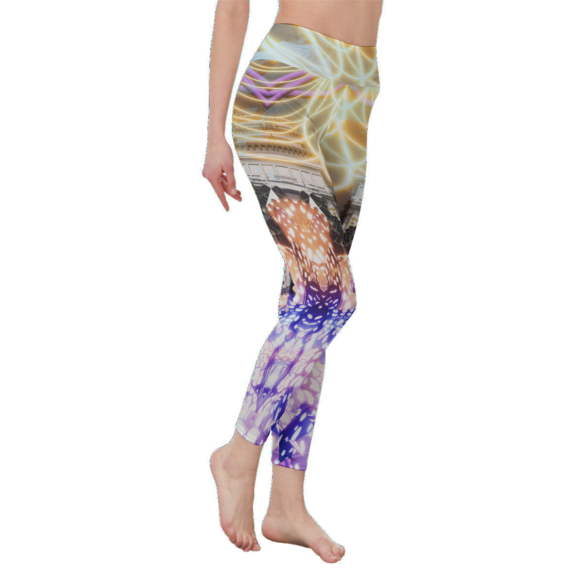 Psychedelic 3D Digital ArtPrint Women's High Waist Leggings | Side Stitch Closure