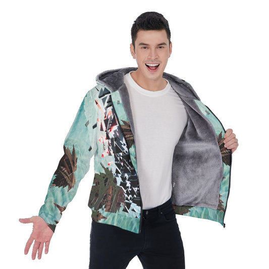 Psychedelic Digital Art Print Men's Sherpa Fleece Zip Up Hoodie