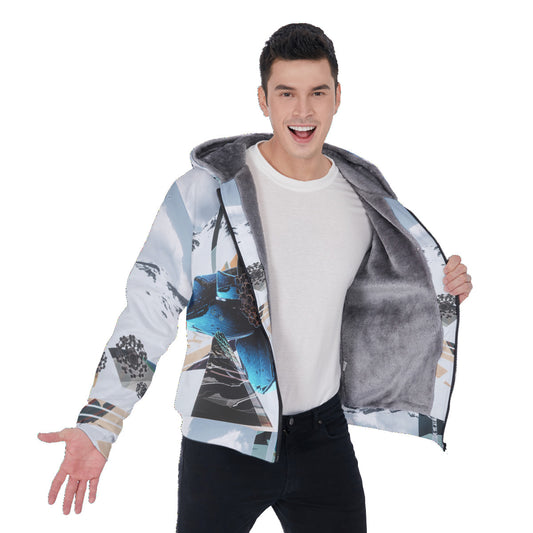 Crystalfly Psychedelic Mountain Digital Art Print Men's Sherpa Fleece Zip Up Hoodie