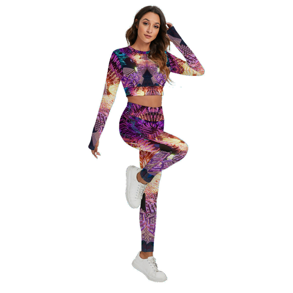 Psychedelic Digital Art Print Women's Sport Set With Backless Top And Leggings