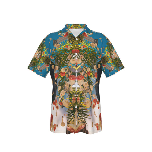 Mushyland All-Over  Print Psychedelic Digital Art Men's Hawaiian Shirt With Button Closure