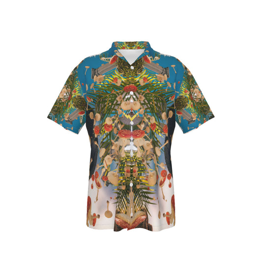 Mushyland All-Over Print Psychedelic Digital Art Men's Hawaiian Shirt With Button Closure