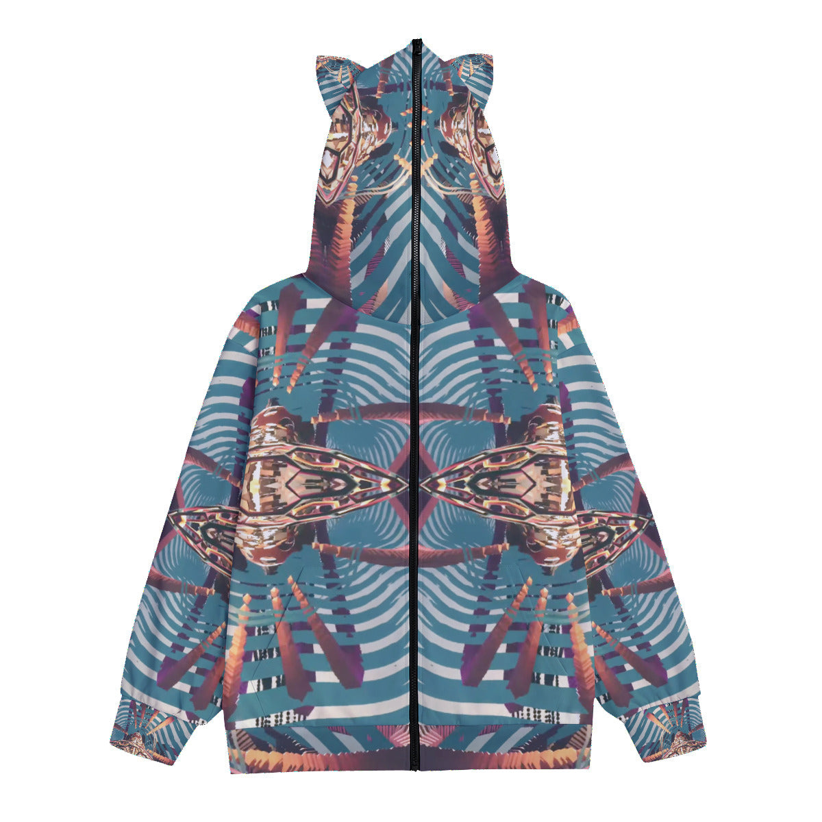 Psychedelic Orb All-Over Print Unisex Pullover Hoodie With Face Zipper Closure and Cat Ears