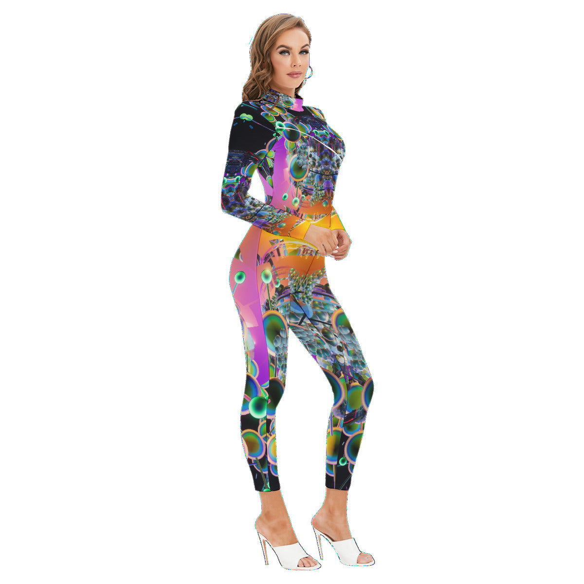 Psychedelic Doses All-Over Print Women's Long-sleeved High-neck Jumpsuit With Zipper