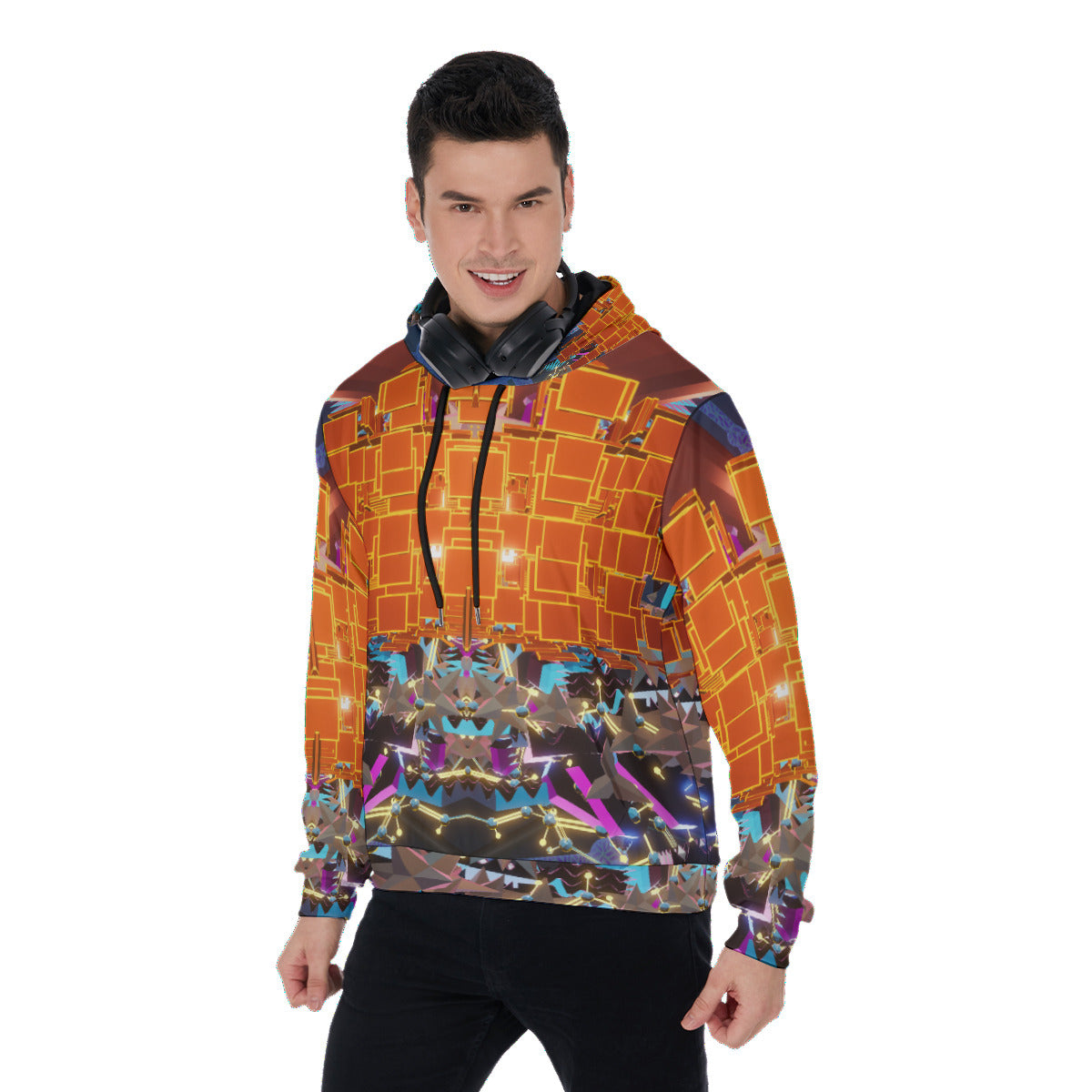 Psychedelic Pixels 3D Digital Art Print Men's Thicken Pullover Hoodie