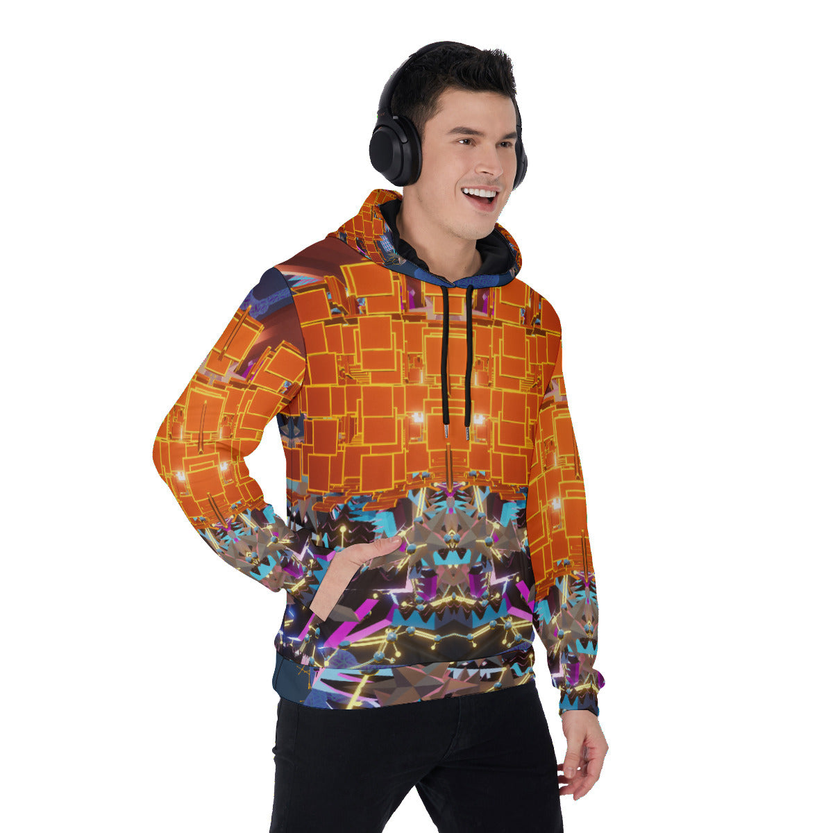Psychedelic Pixels 3D Digital Art Print Men's Thicken Pullover Hoodie