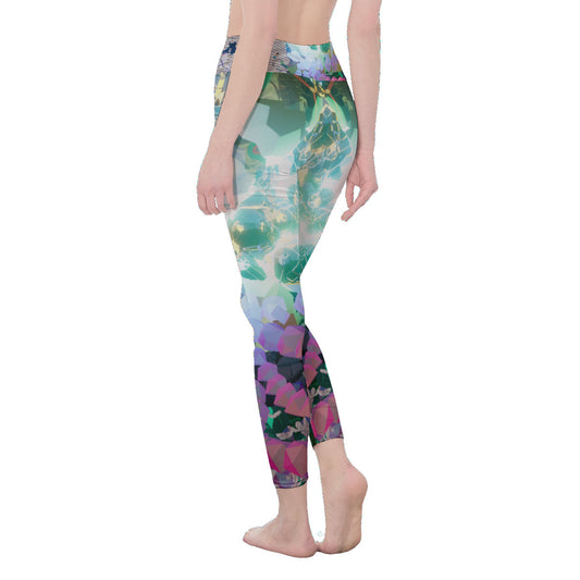 3D Psychedelic Floral Print Women's High Waist Leggings | Side Stitch Closure