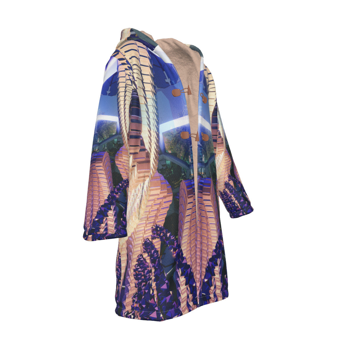 Psychedelic Print Men's Horn Button Long Fleece Cloak