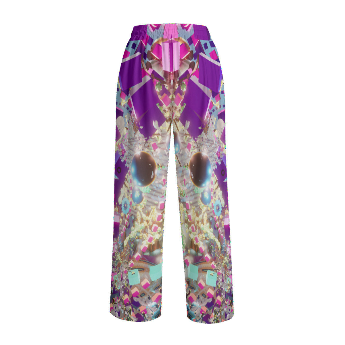 Psychedelic Print Unisex Knitted Fleece Wide Leg Pants