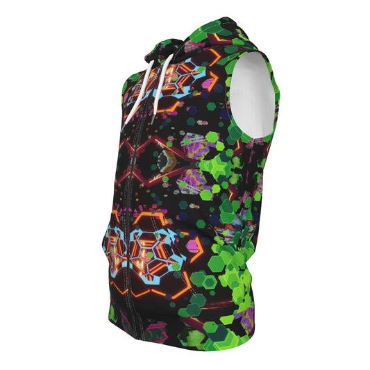 Psychedelic All-Over MicrodoseVR Print Kid's Sleeveless Zip-up Hoodie