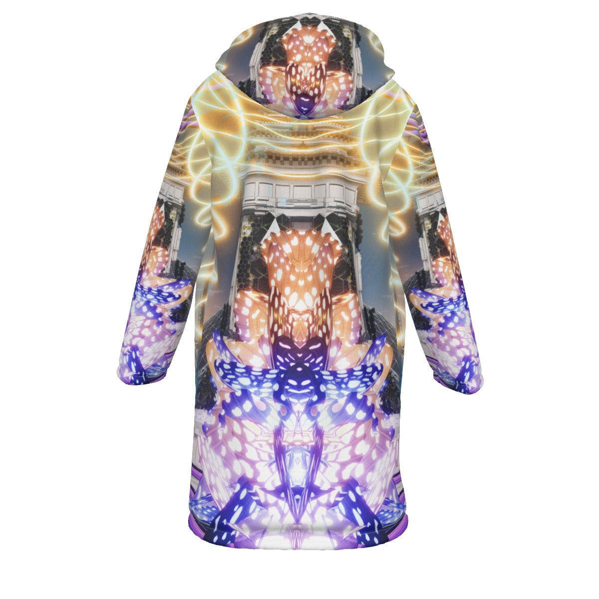 Psychedelic Print Men's Horn Button Long Fleece Cloak