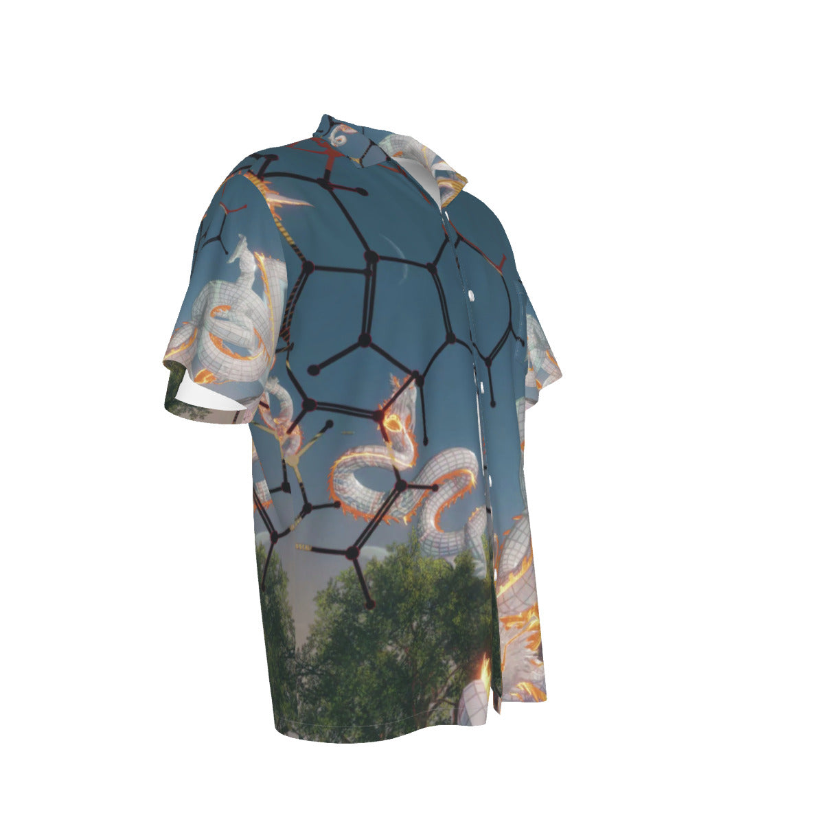 Psychedelic Dragon 3D Digital Art Print Men's Hawaiian Shirt With Pocket