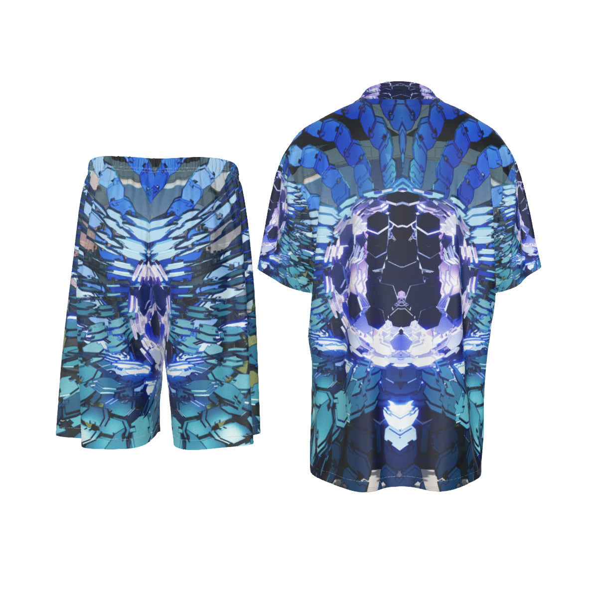 Psychedelic Print Men's Imitation Silk Shirt Suit