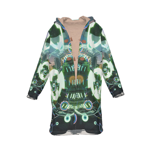 Psychedelic All-Over Print Men's Horn Button Long Fleece Cloak