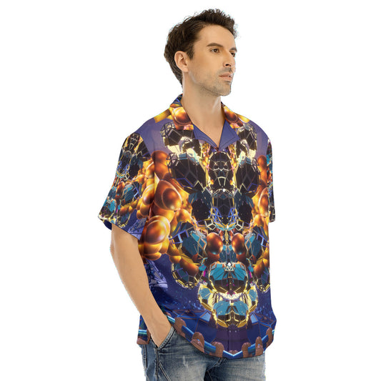 Psychedelic 3D Digital Art Print Men's Hawaiian Shirt With Button Closure