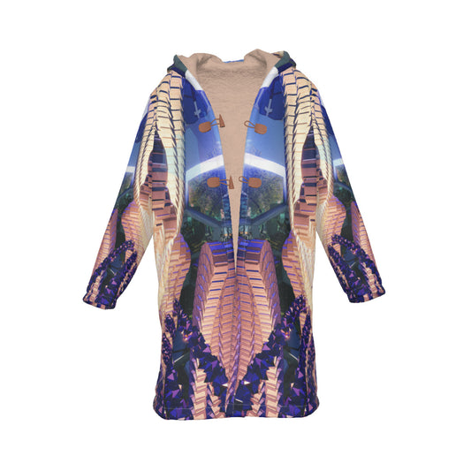 Psychedelic Print Men's Horn Button Long Fleece Cloak