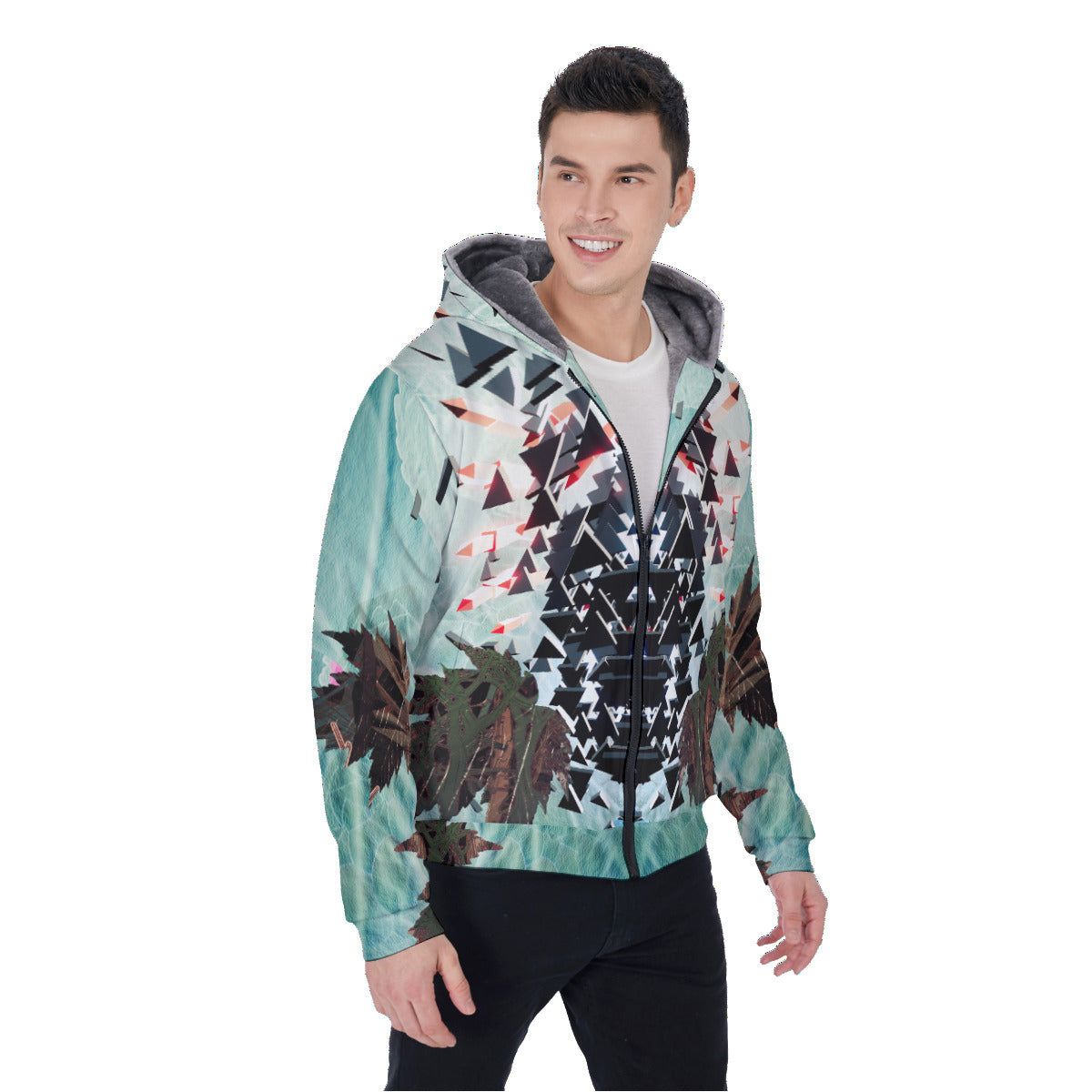 Psychedelic Digital Art Print Men's Sherpa Fleece Zip Up Hoodie
