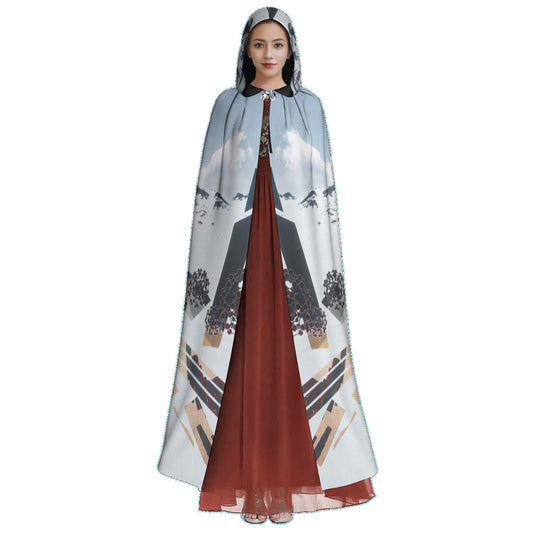Crystalfly Psychedelic Mountain Print Unisex Hooded Cloak | Microfiber