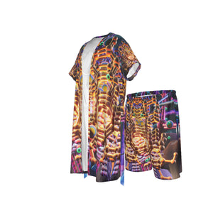 Psychedelic 3D Digital Art Print Men's Collarless Silk Pajamas Suit