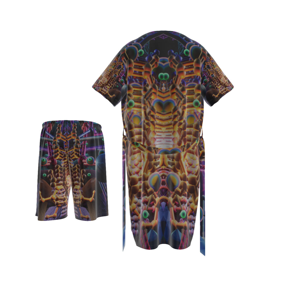 Psychedelic 3D Digital Art Print Men's Collarless Silk Pajamas Suit