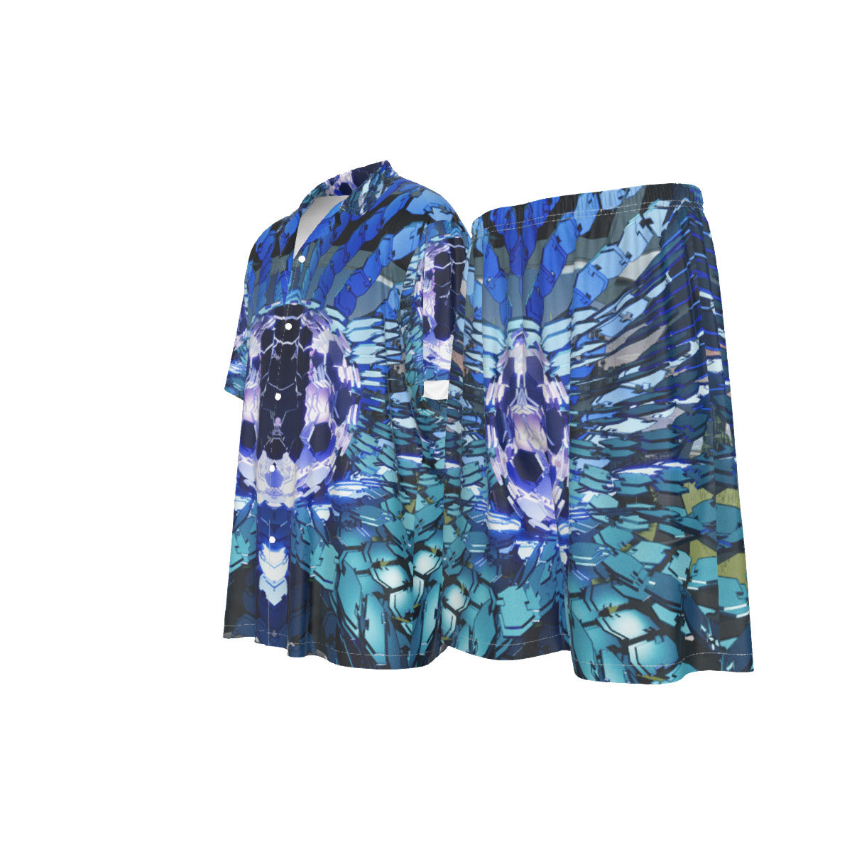 Psychedelic Print Men's Imitation Silk Shirt Suit