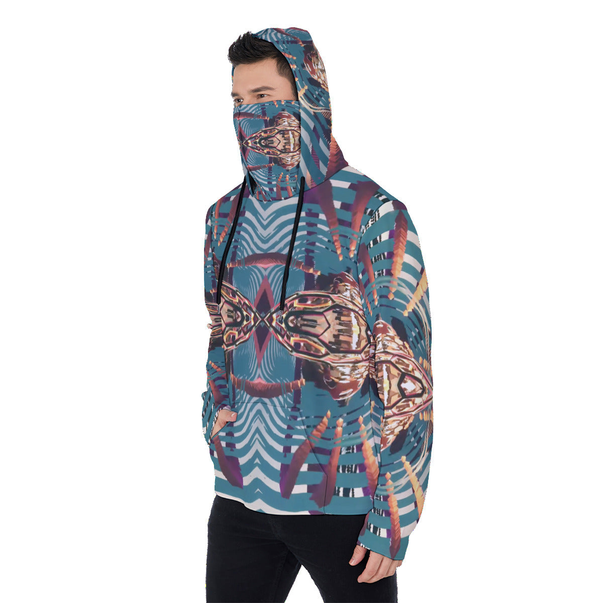 Psychedelic Orbopus Digital Art Print Men's Heavy Fleece Hoodie With Mask