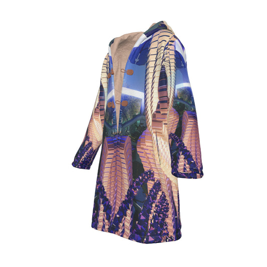 Psychedelic Print Men's Horn Button Long Fleece Cloak