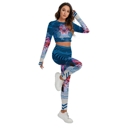 Psychedelic Orb Print Women's Sport Set With Backless Top And Leggings