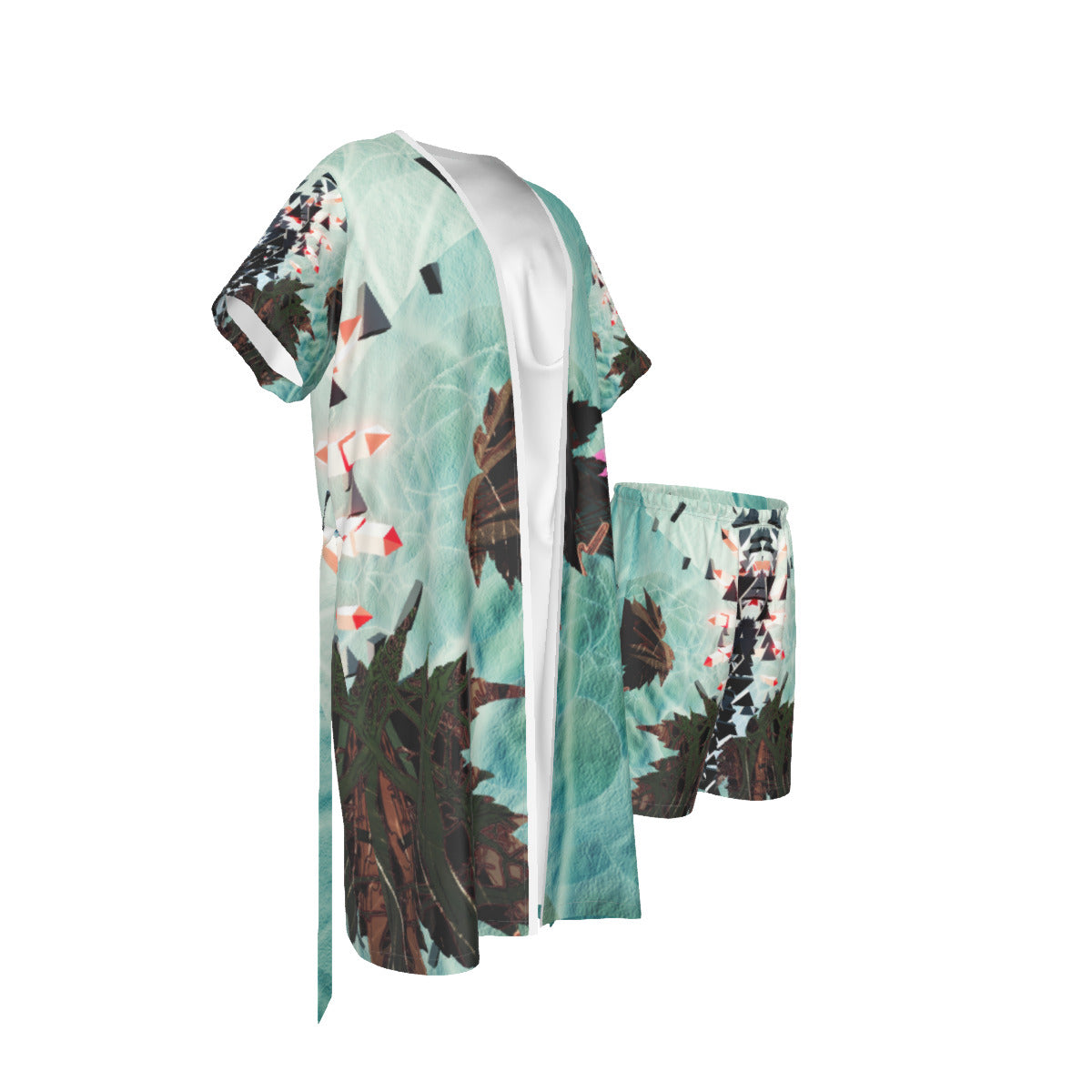 Psychedelic Floral All-Over Print Men's Collarless Silk Pajamas Suit