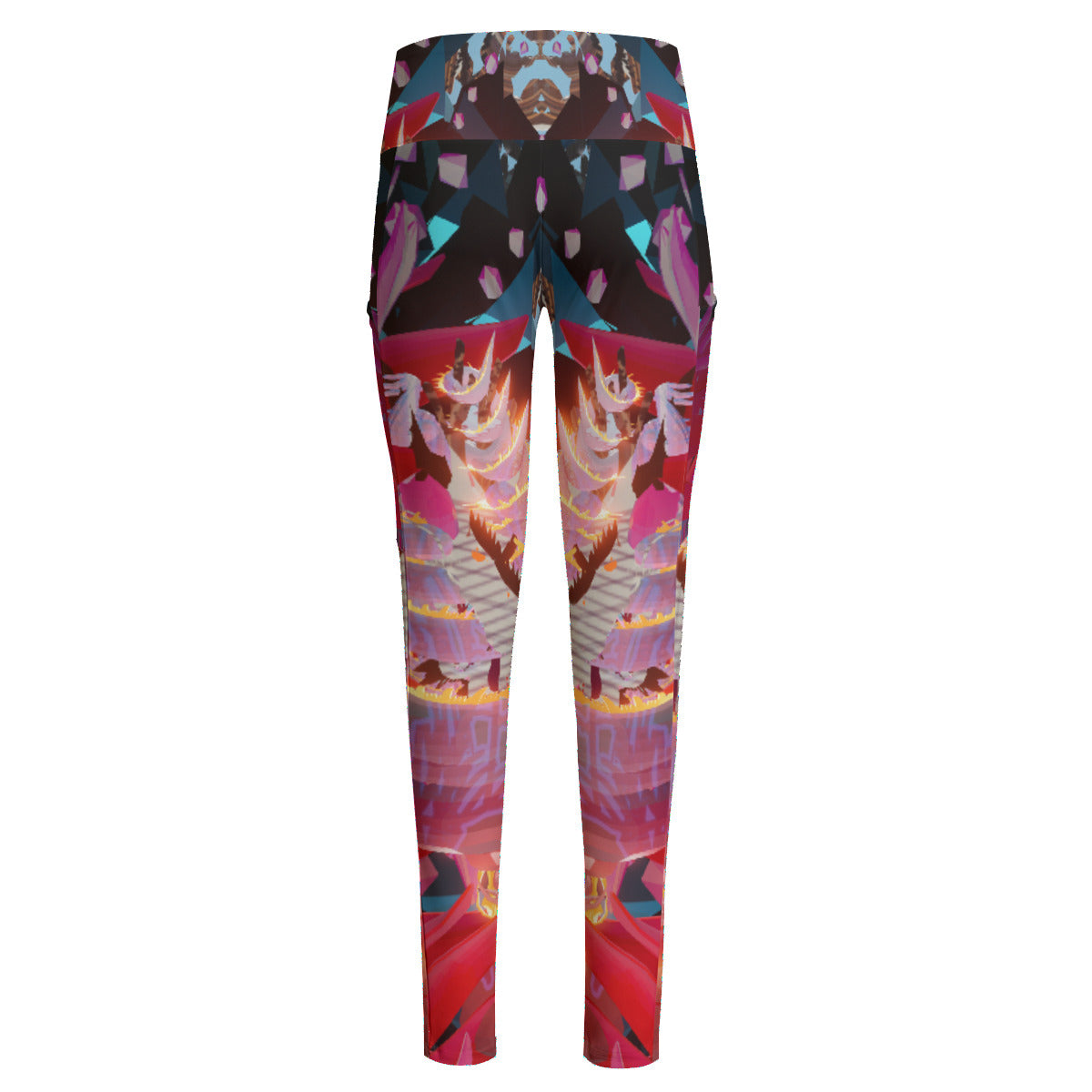 Psychedelic Lotus Dragon Digital Art Print Women's High Waist Leggings With Side Pocket